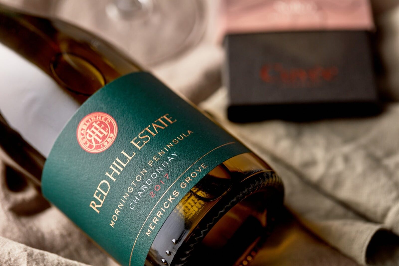 Bottle of Red Hill Estate Merricks Grove Chardonnay with Cuvee chocolate