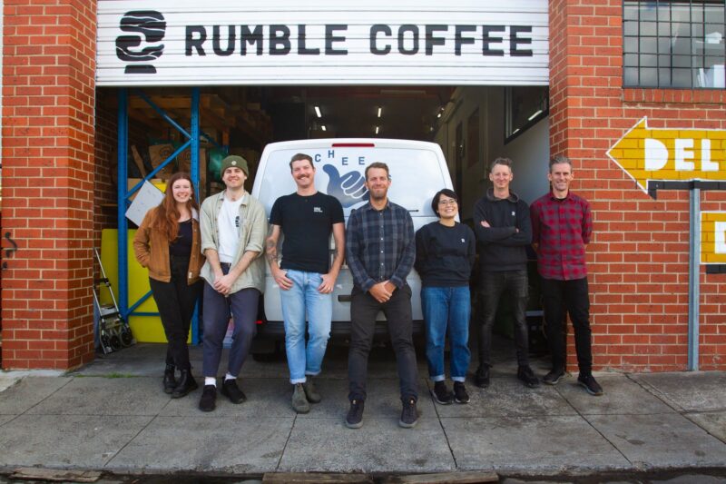 Rumble Coffee Roasters Crew Assembled in the Loading Dock