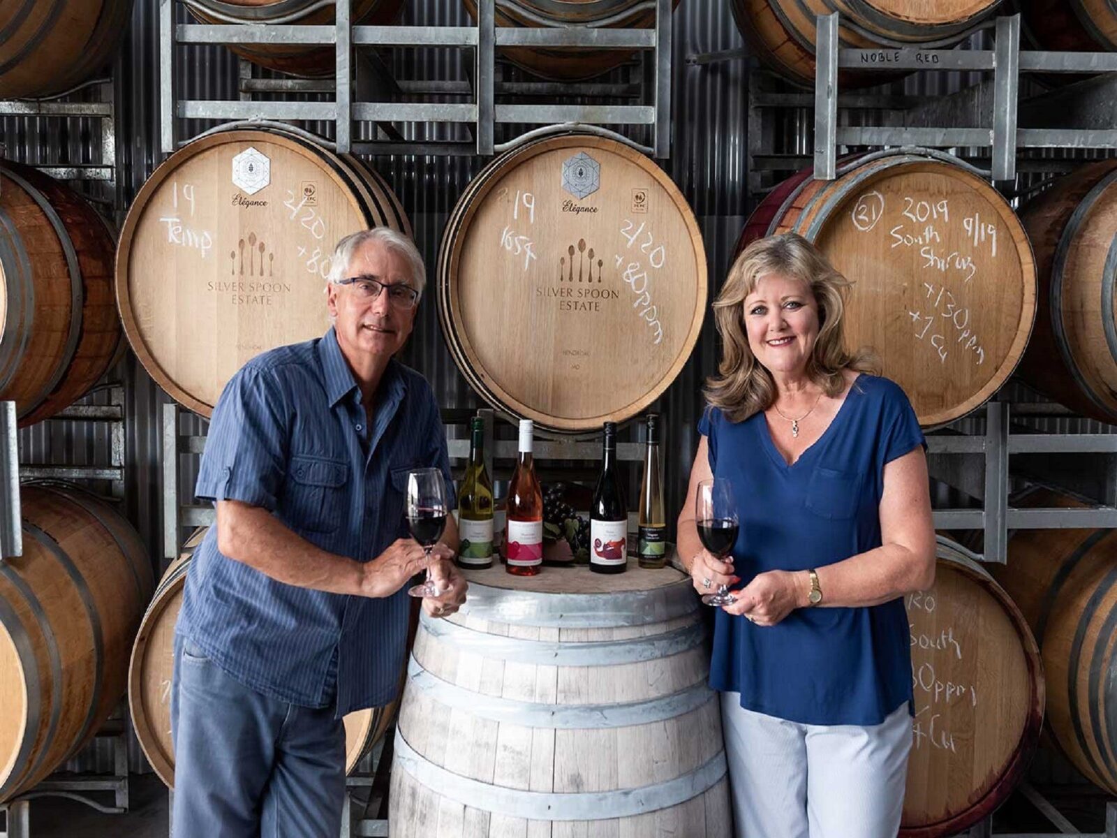 Silver Spoon Estate owners and wine makers Tracie and Peter in the Cellar Door