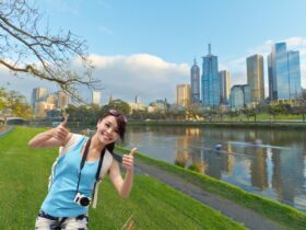 BagBoyz® Luggage Storage tourist by the Yarra River hands free