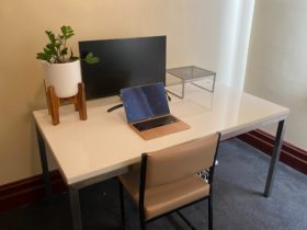 Desk with computer monitor