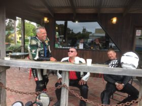 Some of the riders meeting other riders at the Lavers Hill cafe for a cuppa and bite to eat.
