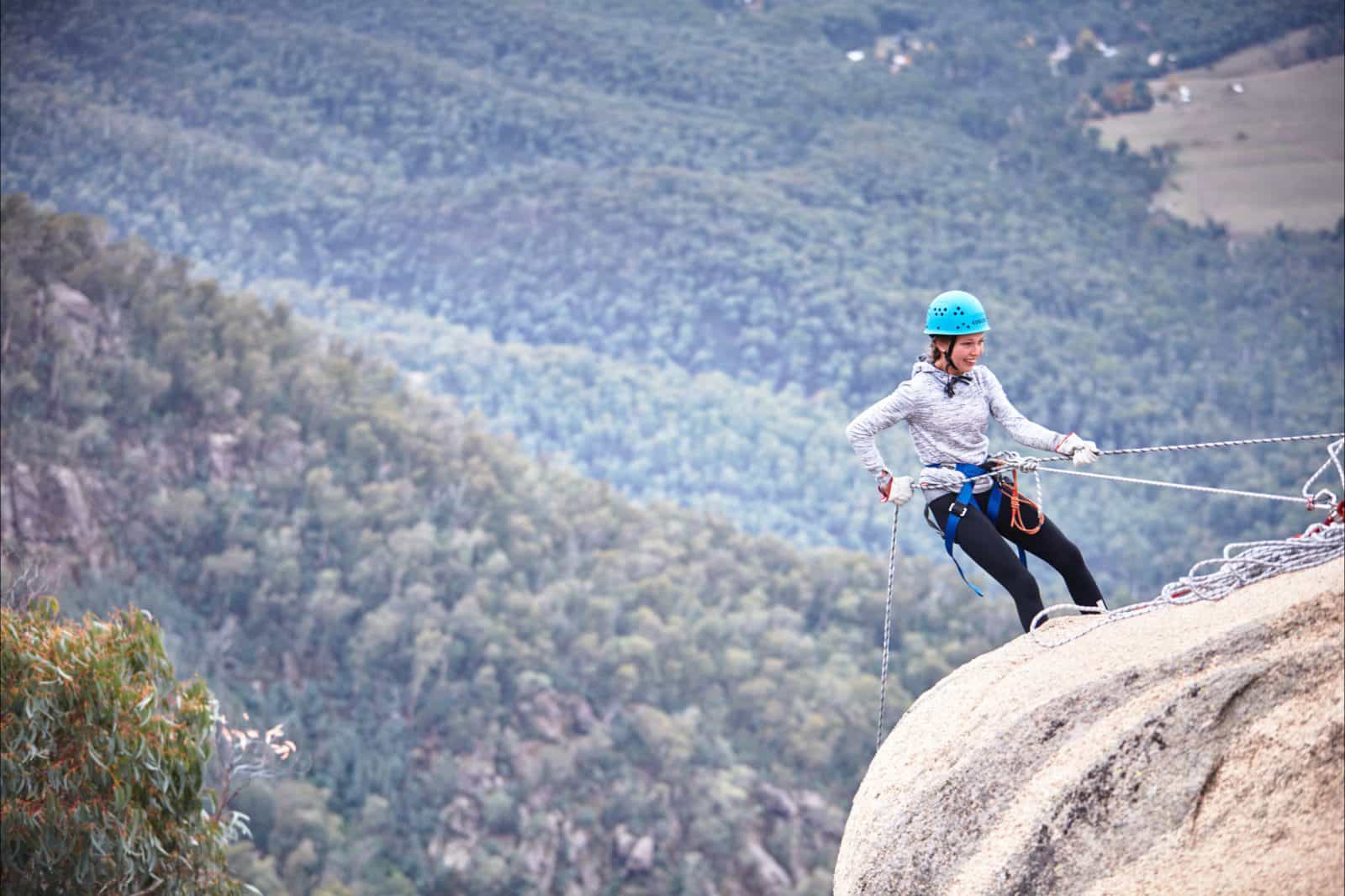 Abseiling off Echo Point Lookout on Mount Buffalo