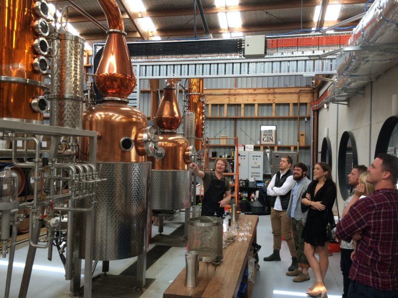 A small group private Gin tasting inside the distilling area of '4 Pillars'.