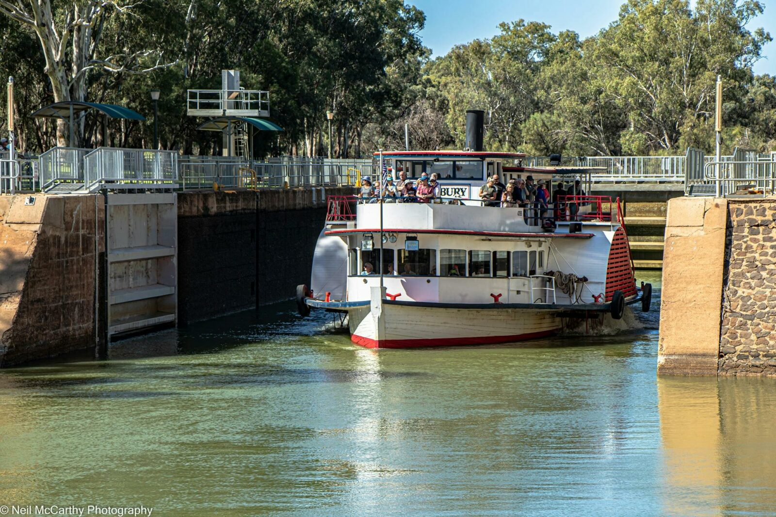 Paddle Vessel Rothbury exiting Lock 11 on the Murray River
