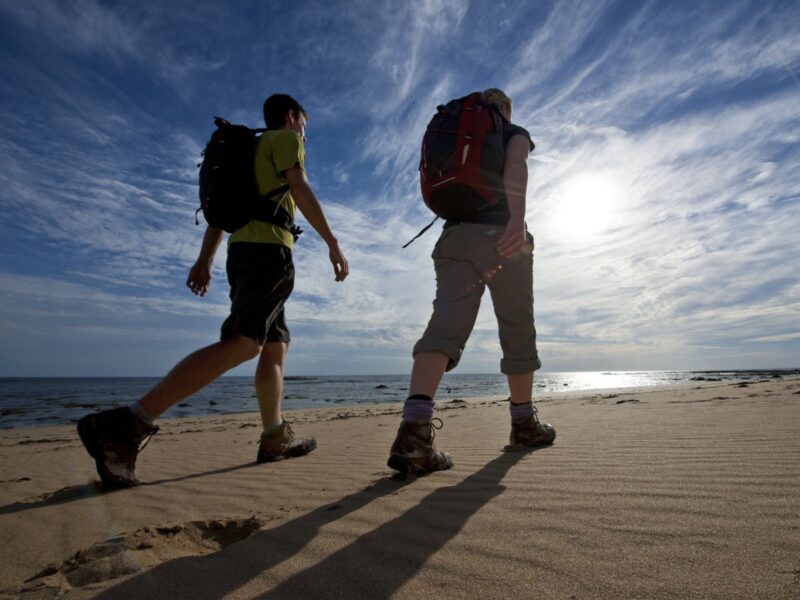 Hikers on a beach