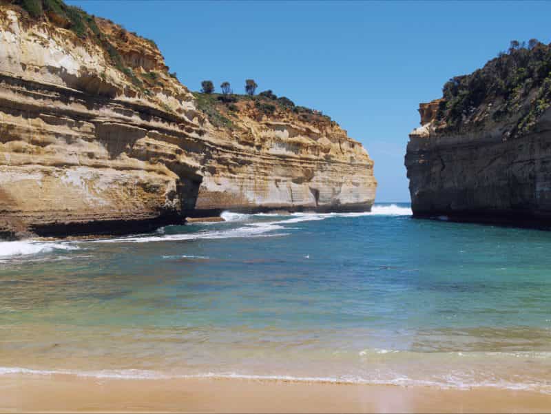 View of Loch Ard Gorge from beach