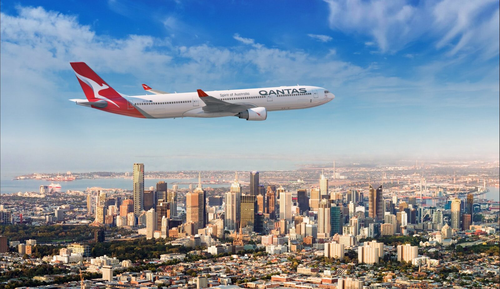Qantas aircraft over Melbourne
