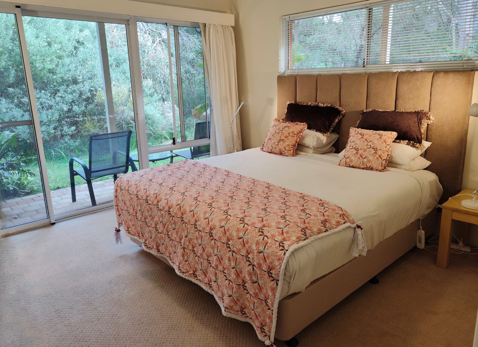 Margaret River BnB Redgate Room Bathroom King Bed with view to garden and forest