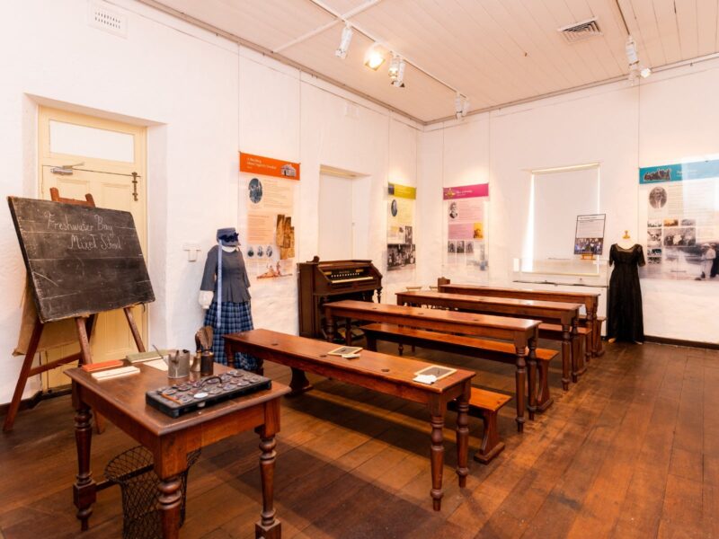 Old classroom display inside Claremont Museum