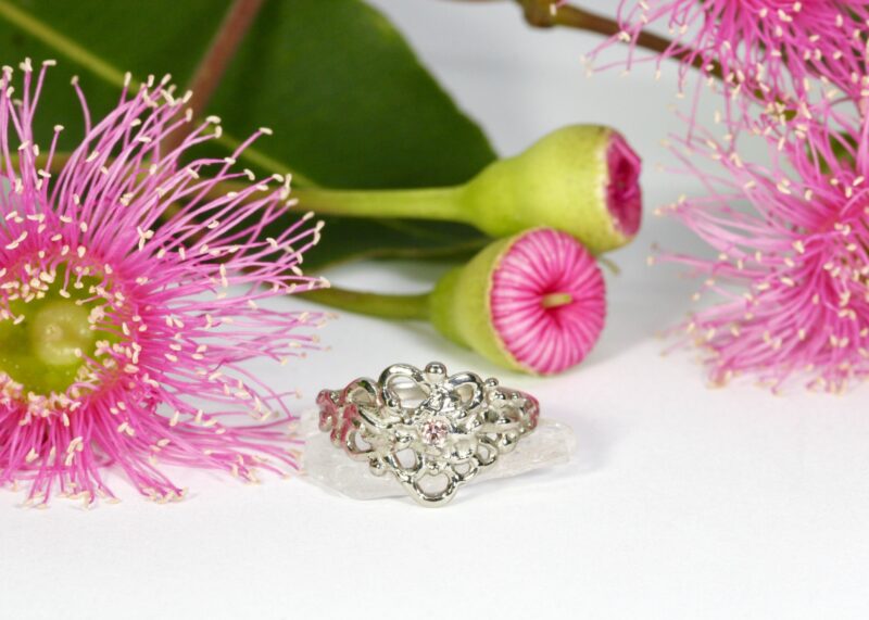 'Perseverance' 18ct white gold fused ring set with a pink Argyle diamond by John Miller Design