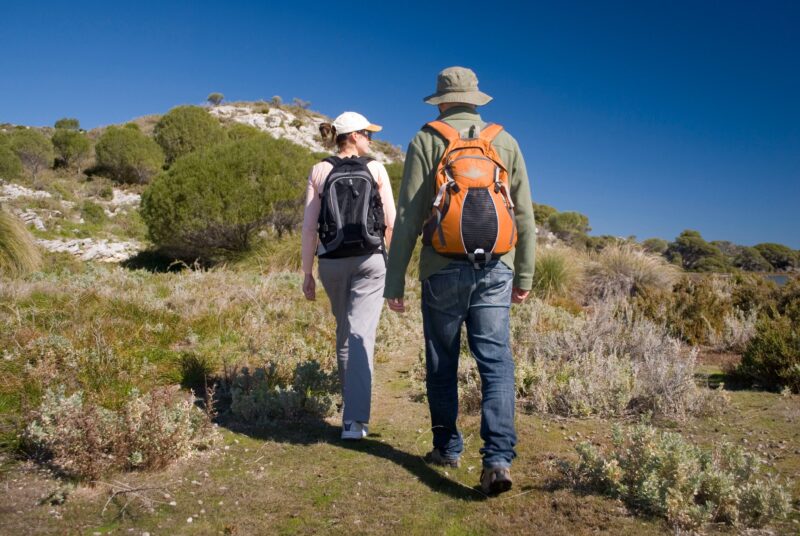 Two hikers on the walking trail