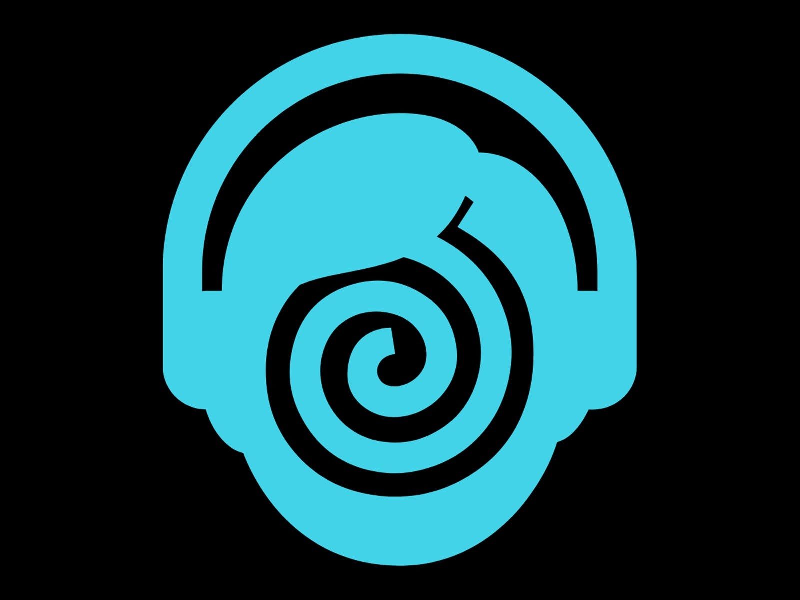 A black background with blue illustrated face and swirl